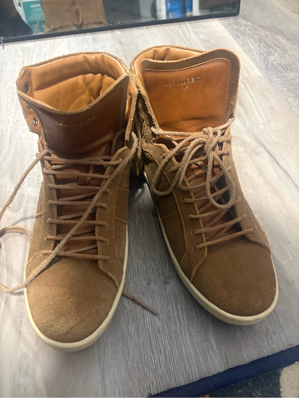 Saint Laurent Brown/Tan Suede High-Top Sneakers - Picture 5 of 5